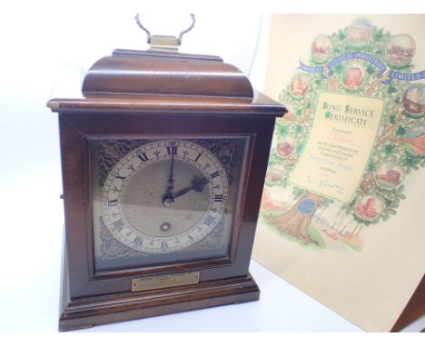 Long Service ICI certificate and a wooden cased Smiths clock for 40 Years Service 1946