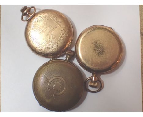 Three gold plated full hunter vintage pocket watches all A/F