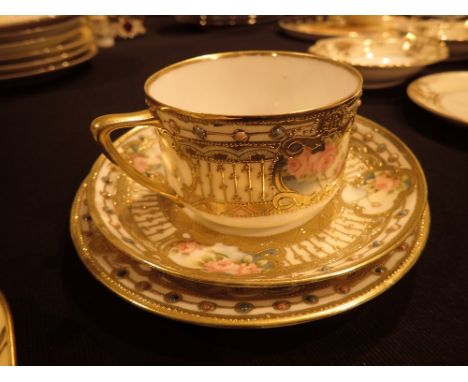 Noritake jewelled and gilt trio  CONDITION REPORT: There is a stain to the underside of the large plate otherwise all pieces 