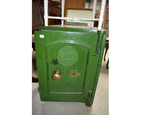 A vintage cast iron safe, labelled Hipkins and Co, Dudley (with one key), dimensions approx W46 D48 H62cm