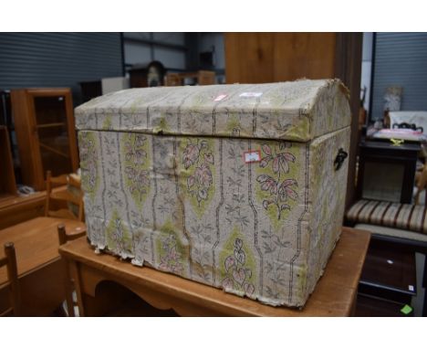 A vintage dome top trunk of small proportions (width approx.49cm) and a strung top stool