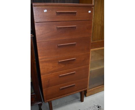 A vintage teak narrow chest of six drawers, height approx. 128cm