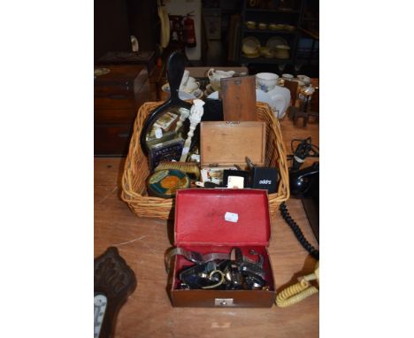 A miscellany of items, including a box of mixed watches, hand mirror, playing cards, Zippo lighter and more.
