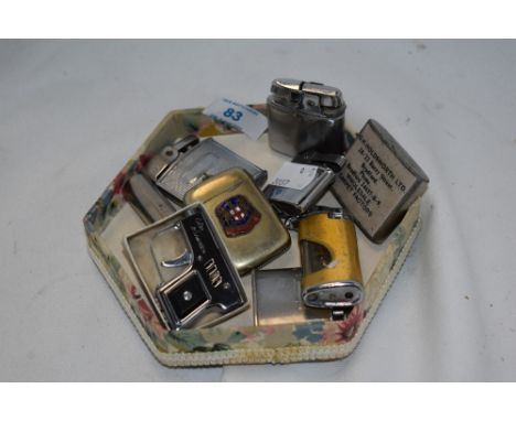 A selection of vintage lighters and a souvenir vesta case, including Orlik and Ronson.