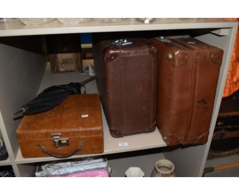Two vintage suitcase and a mock crocodile vanity case.