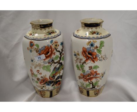 A pair of vintage Losol ware 'Shanghai' pattern vases. Approx 29cm high.