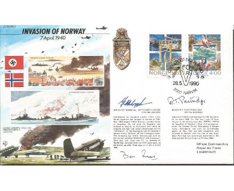 Air Chief Marshal Sir K. Cross, Mjr R.T. Partridge signed 50th ann WW2 cover JS50/40/1 Invasion of Norway
