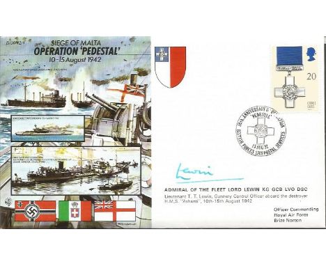 Lord Lewin, Admiral of The Fleet signed 50th ann WW2 cover JS50/42/9 Siege of Malta Operation Pedestal