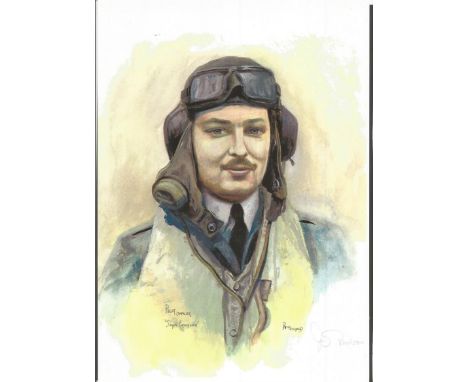 Plt/Off John Freeborn WW2 RAF Battle of Britain Pilot signed colour print 12 x 8 inch signed in Pencil. Image of him in flyin