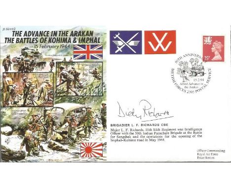 Brig L.F. Richards signed 50th ann WW2 cover JS50/44/2 The Advance in The Arakan The Battles of Kohima & Imphal