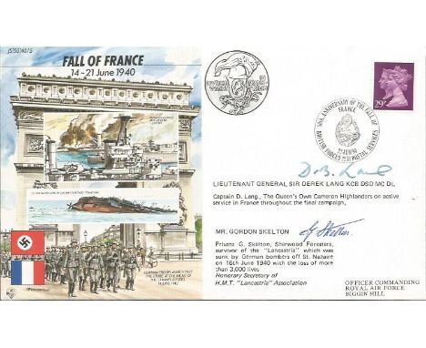 Lt Gen Sir D. Lang, Gordon Skelton signed 50th ann WW2 cover JS50/40/5 Fall of France