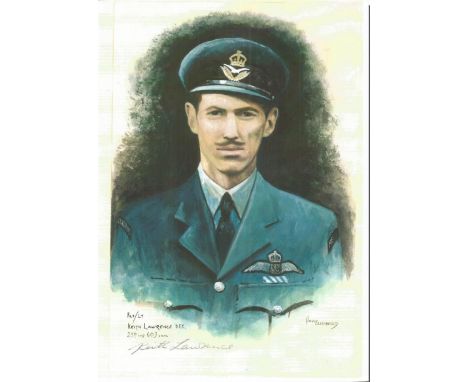 Flt/Lt Keith Lawrence WW2 RAF Battle of Britain Pilot signed colour print 12 x 8 inch signed in Pencil. Image of him in unifo