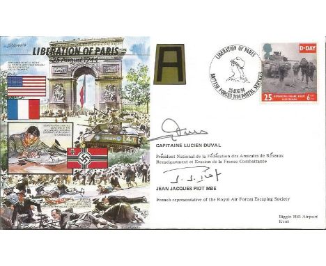 Capitaine Lucien Duval, Jean Jaques Piot signed 50th ann WW2 cover JS50/44/9 Liberation Of Paris