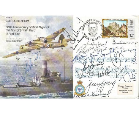 Fifteen Cricket Legends  signed 1985 Bristol Blenheim bomber cover B23. Jersey Stamp and special postmark. Include Bill Edric