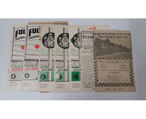 FOOTBALL, Fulham home programmes, 1945-1953, inc. v Brentford 1944/5, West Ham 1945/6, Arsenal 1949/50; 1950/1 (4), Everton, 