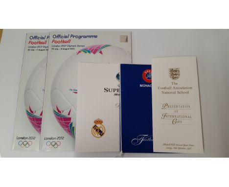 FOOTBALL, selection, inc. 2012 Olympics football programmes; menus, 1998 Chelsea v Real Madrid (Super Cup), Gala (Monaco), pr