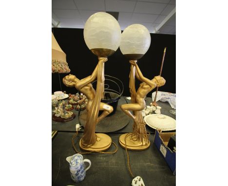 Pair of Gilt Plaster Table Lamps of Art Deco Design