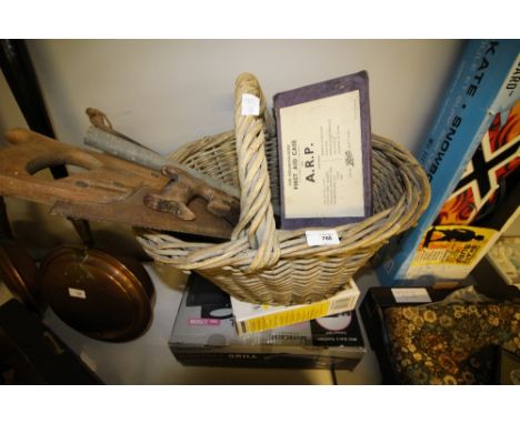 Basket of tools with ARP first aid case, Karcher hose for pressure washer and electric grill