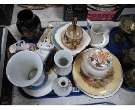 A Kaiser Porcelain Pasian Vase, a Sadler ginger jar and cover, Aynsley 'D Jones' fruit printed plate, cabinet plates, midwint