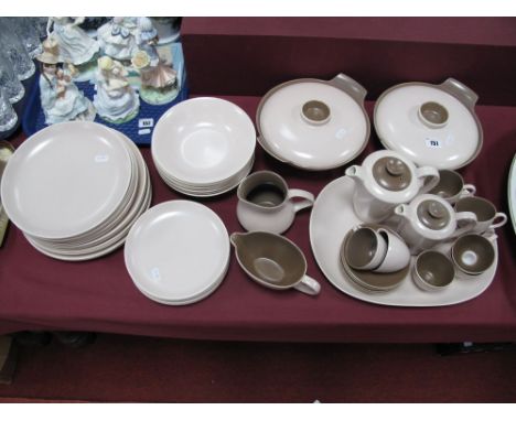 A Quantity of Poole Twin-Tone 'Mushroom' Tea and Dinnerwares, two tureens included (over fifty pieces). 