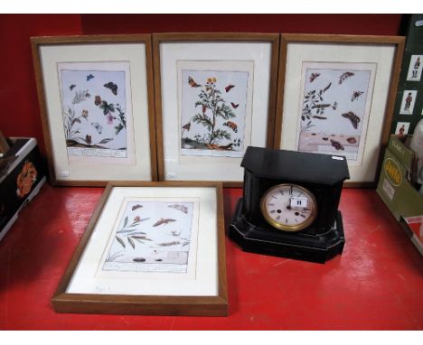 A Late Victorian 8 Day Black Slate Mantel Clock, of architectural form, white enamel dial, Roman numerals, plinth base, strik