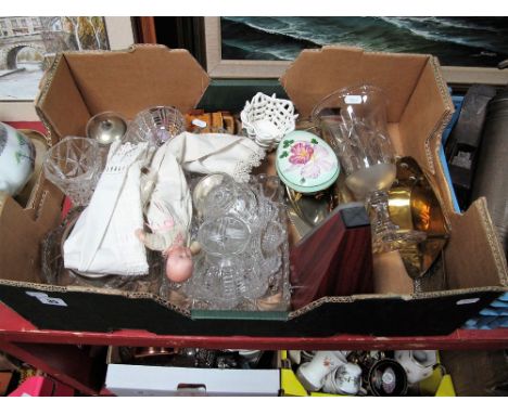 A Moulded Glass Vase, sundae dishes, early XX Century doll, with a bisque head stamped GERMANY on the back of head (lacking h
