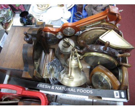 'Tempus Fugit' Mantle Clock, barometers, ships bells, etc:- One Box