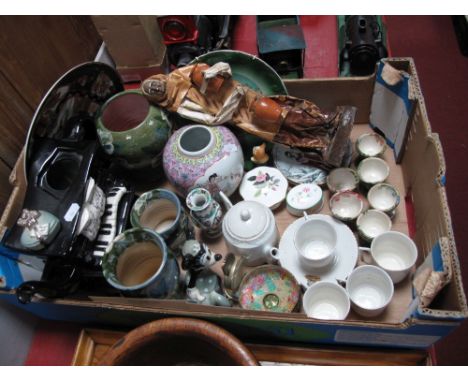 A Early XX Century Child's Tea Set of eight pieces, paper lady figure, Wedgwood trinket, Mickey Mouse figure, ginger jar etc: