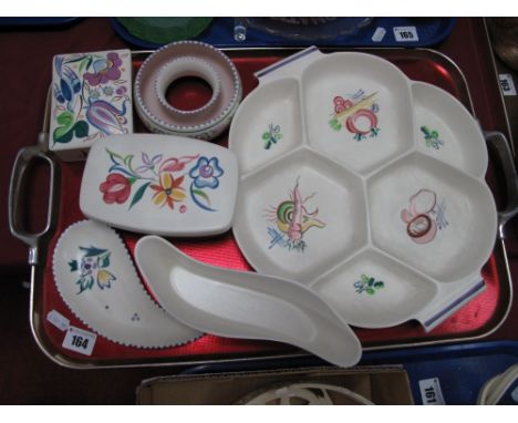 Radford Pottery, six section Hors D'oeuvre's, two boxes, posy ring, pin tray, wavy posy:- One Tray 