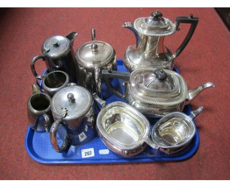 James Dixon & Sons Electroplated Four Piece Tea/Coffee Service, with gadrooned decoration on bun feet; together with a quanti
