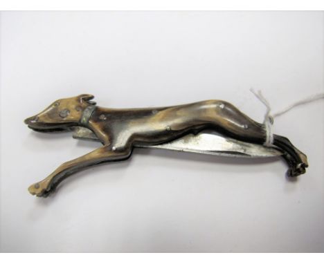 XIX Century Single Blade Pen Knife, the horn scales as a greyhound dog.