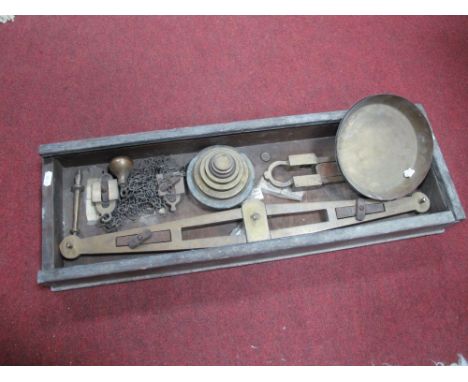 A XIX Century Brass Weighing Scales, "Rodgers & Co Patent, agate, plus weights, in a fitted box (no base).