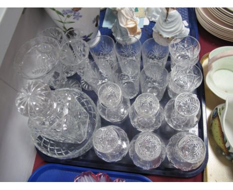 A Lead Crystal Whisky Decanter, fruit bowl, vases, set of six brandy balloons, set of six high balls and liqueurs etc:- One T
