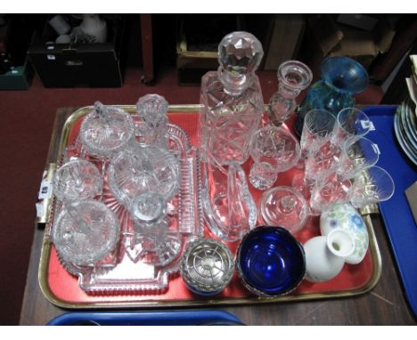 A Mdina Type Vase, 1930's pressed glass trinket set, Wedgwood Clementine etc:- One Tray 