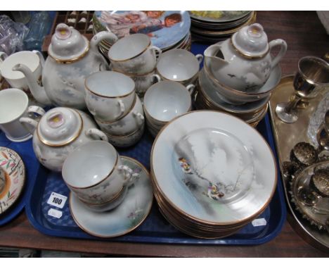 A XX Century Japanese Tea-Service, decorated with birds, gilt highlights:- One Tray 