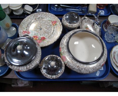 A Wilkinsons 'Celtic Rose' Fruit Bowl, biscuit barrel, sugar and jam pots, dish, comport:- One Tray 