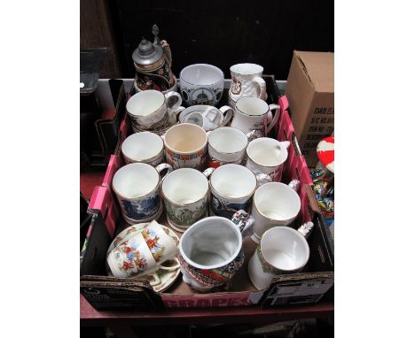 A Collection of Coalport, Spode and Denby Souvenir Anniversary and Collectors Mugs, and tankards, including Kells tankard, Fa