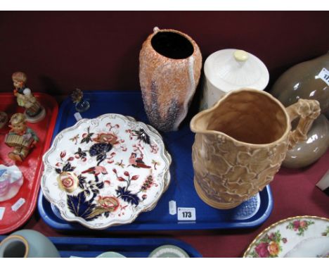 A Pair of Coalport 'Hong Kong'  Shaped Circular Imari Cabinet Plates, Swarovski coloured glass crystal flower, Sylvac jug, te