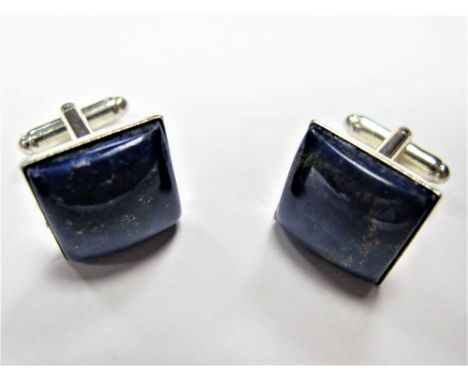 A Pair of Modern Gent's Cufflinks, each set with square Lapis Lazuli panel. 