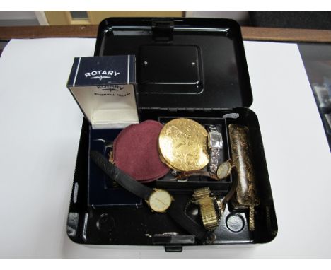 Rotary; A 9ct Gold Cased Ladies Wristwatch, on later expanding bracelet (damaged); together with Timex, Accurist and other wr