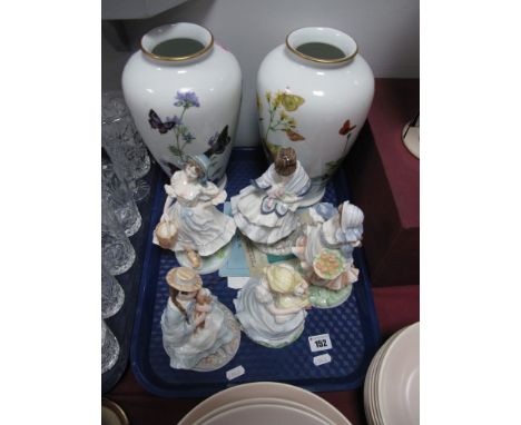 Two Franklin Mint 'Butterfly' Vases, including Meadowland and alpine 29cms high, with certificates and five Compton and Woodh