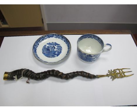 Stag Antler Toasting Fork, blue and white breakfast cup and saucer.