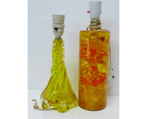 Two 1960's table lamp bases, celluloid and glass 