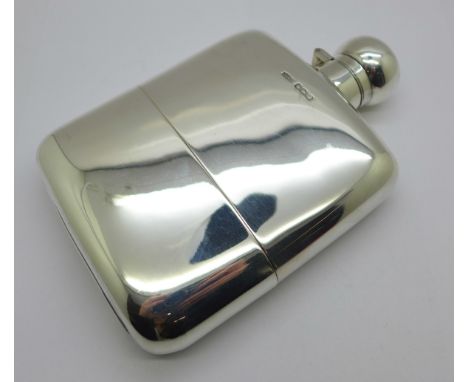 A large silver hip flask, Sheffield 1921, 316g 