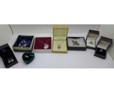 Silver jewellery including a Blue John ring and earrings 
