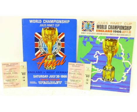 A 1966 World Cup Final football cup final programme with two ticket stubs and a 1966 World Championship football souvenir pro
