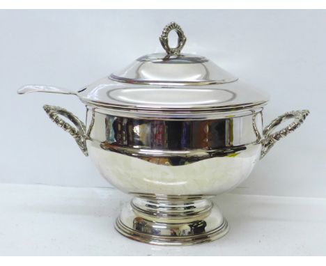 An Art Deco silver plate on copper tureen with ladle 