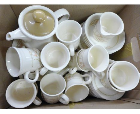 Bilton Coloroll dinner ware, six dinner plates, twelve cups, saucers and tea plates, teapot, cream, sugar and four bowls **PL