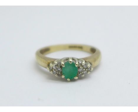 A 9ct gold, emerald and diamond ring, 2.6g, M 