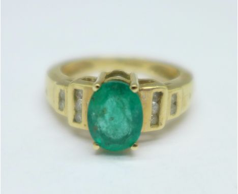 A 9ct gold, emerald and diamond ring, 3.5g, J 